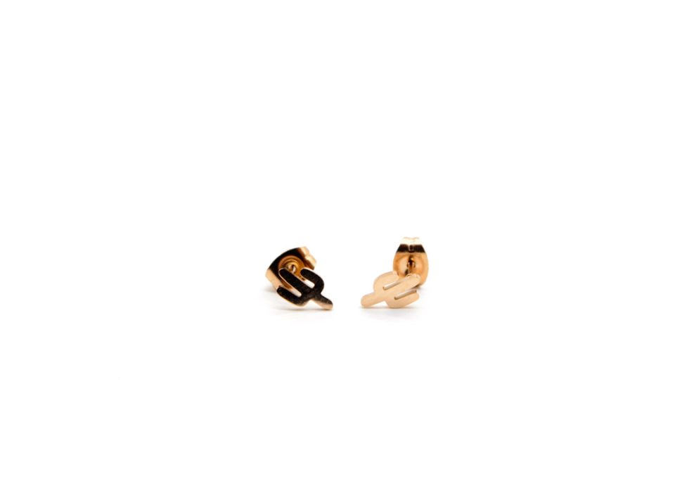 Stud earrings made of steel in the shape of a cactus pink gold color.