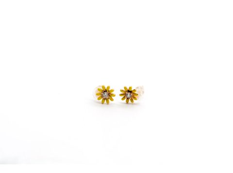 Stud earrings 925 gold plated, daisy-shaped with yellow enamel and rhinestones.