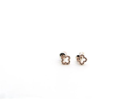 925 rose gold earrings in the shape of a four-leaf flower with rhinestones,