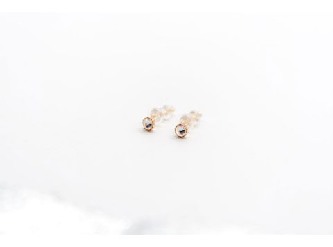 Stud earrings made of 925 silver, in round shape, mini with rhinestones, pink gold color.