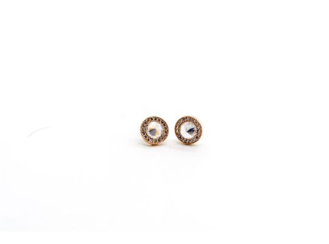 925 stud earrings in round shape with rhinestones gold color