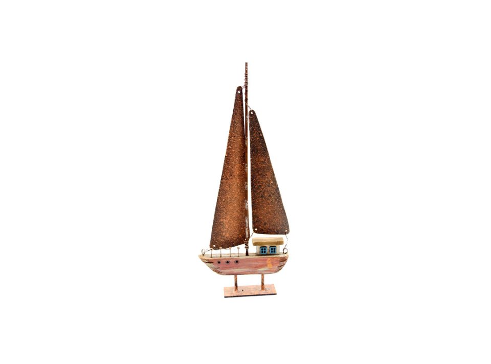 Handmade high boat with metal sails.