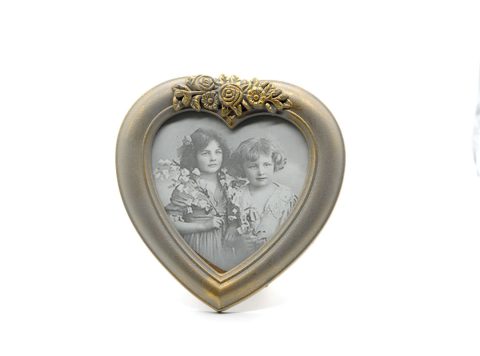 Gray heart frame with gold and decorated with flowers