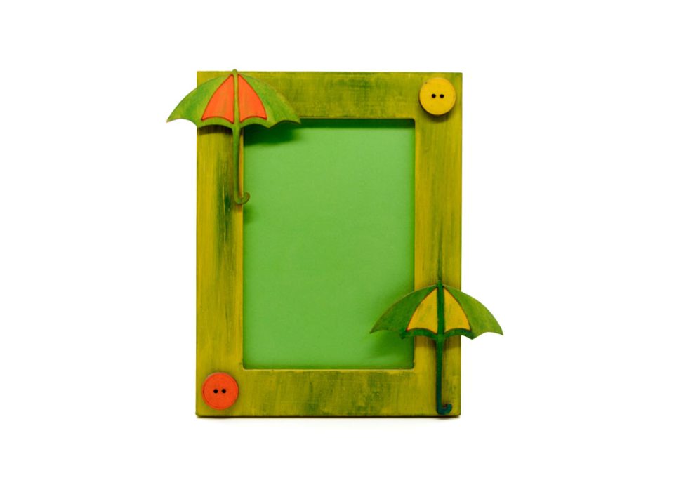 Handmade wooden frame for photo 11 × 17 cm., Green with umbrellas