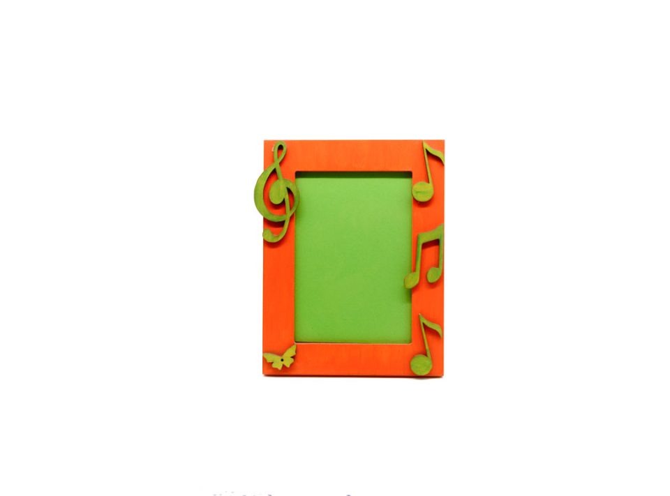 Handmade wooden frame for photo 11 × 17 cm., Orange with notes