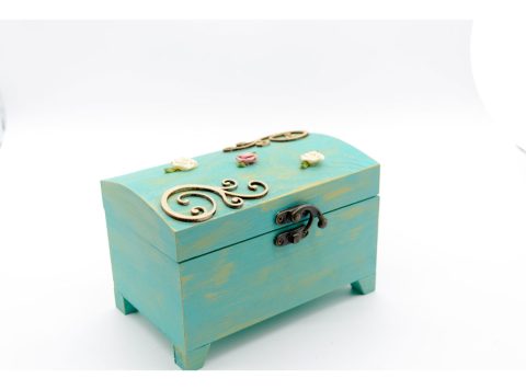 Handmade wooden storage box medium color petrol