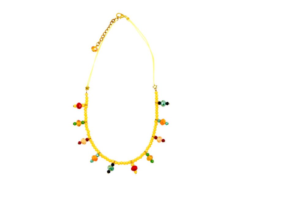 Handmade necklace, with beads in boho style, yellow