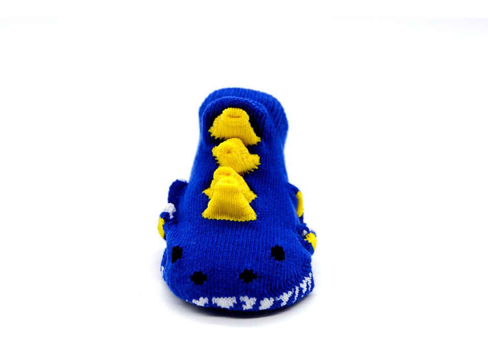 Blue socks with yellow-dinosaurs, birth gift