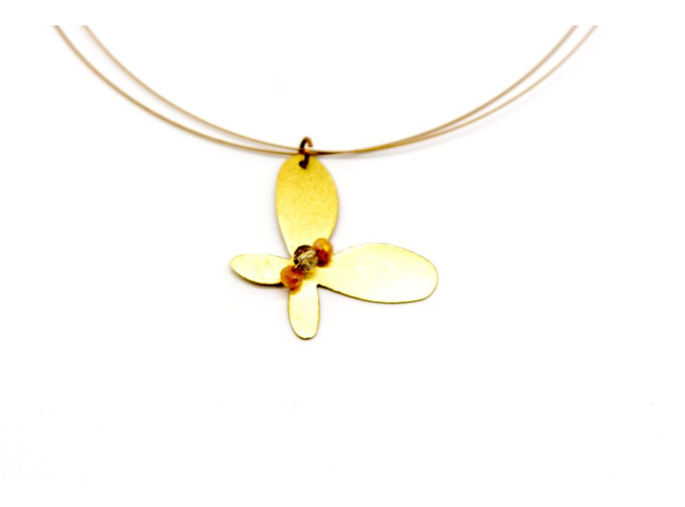 Handmade short butterfly necklace, gold, on wire