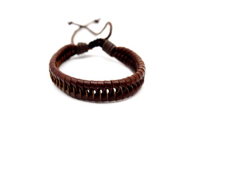 Handmade bracelet, made of dark brown knitted leather