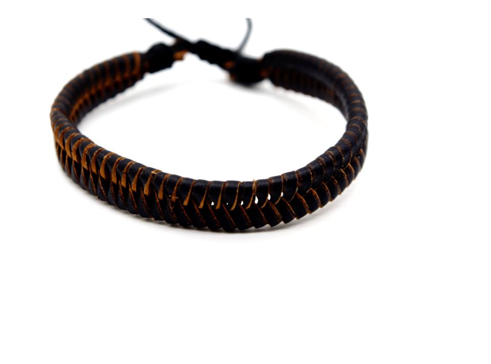 Handmade bracelet, made of black knitted leather