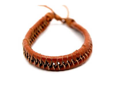 Handmade bracelet, made of brown knitted leather