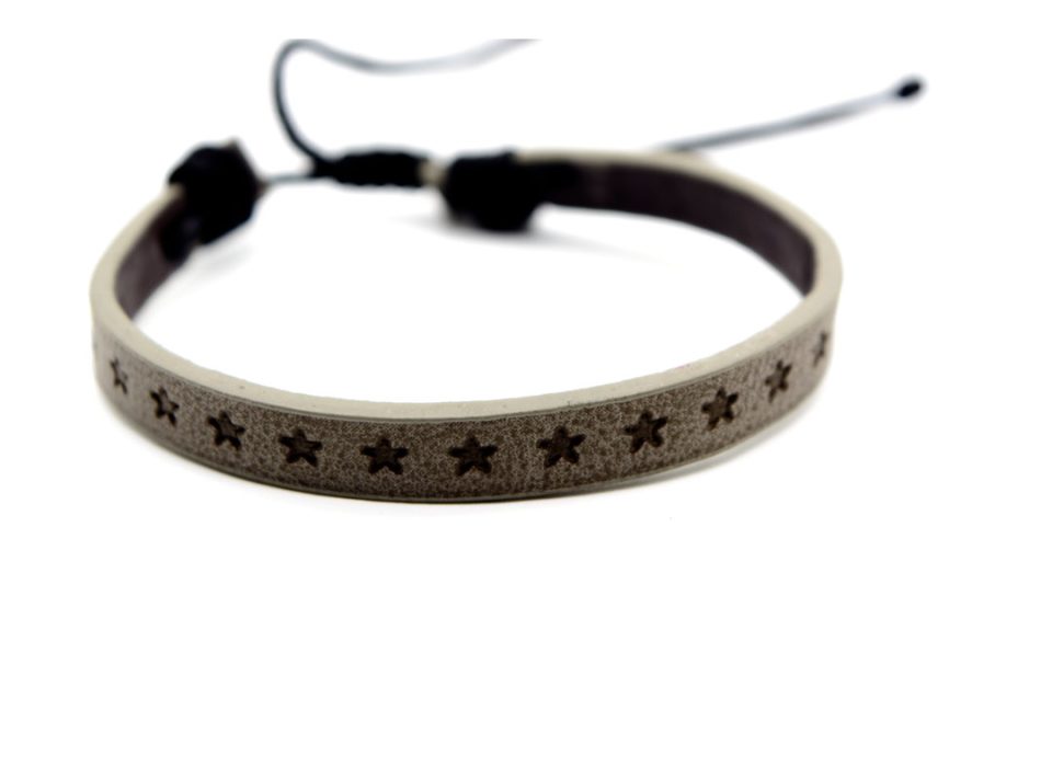 Handmade bracelet, made of gray leather with stars