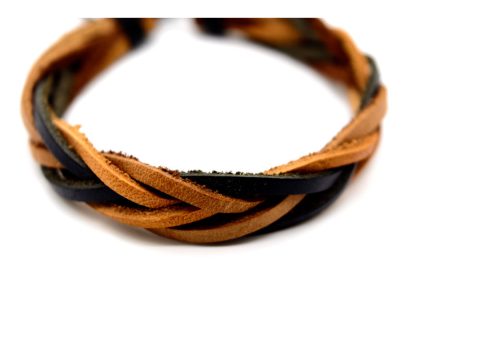 Handmade bracelet, brown braid and black leathers