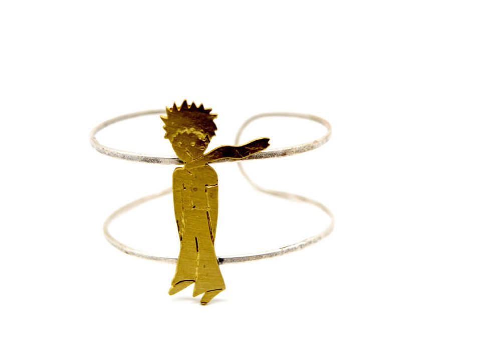 Handmade silver bracelet with the little prince in gold color