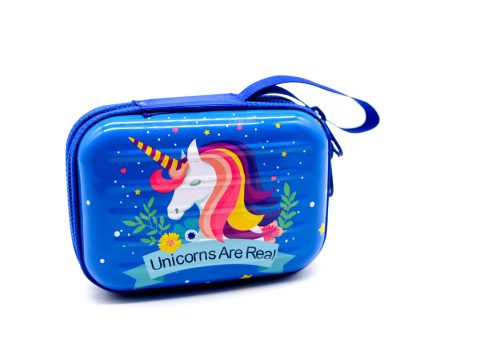 Wallet, blue, unicorn, with zipper