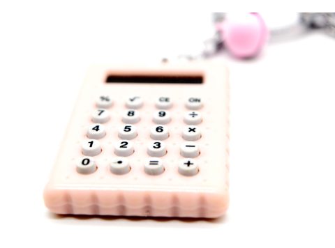 Keychain, petit four pink, calculator