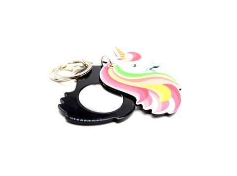 Keychain, unicorn, mirror, pink with bright green