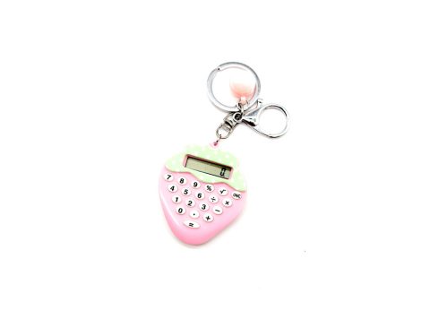 Keychain, pink strawberry, calculator