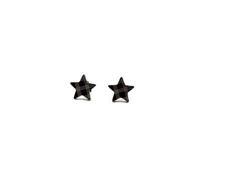 Stud earrings, in the shape of a star plexi glass, black with white.