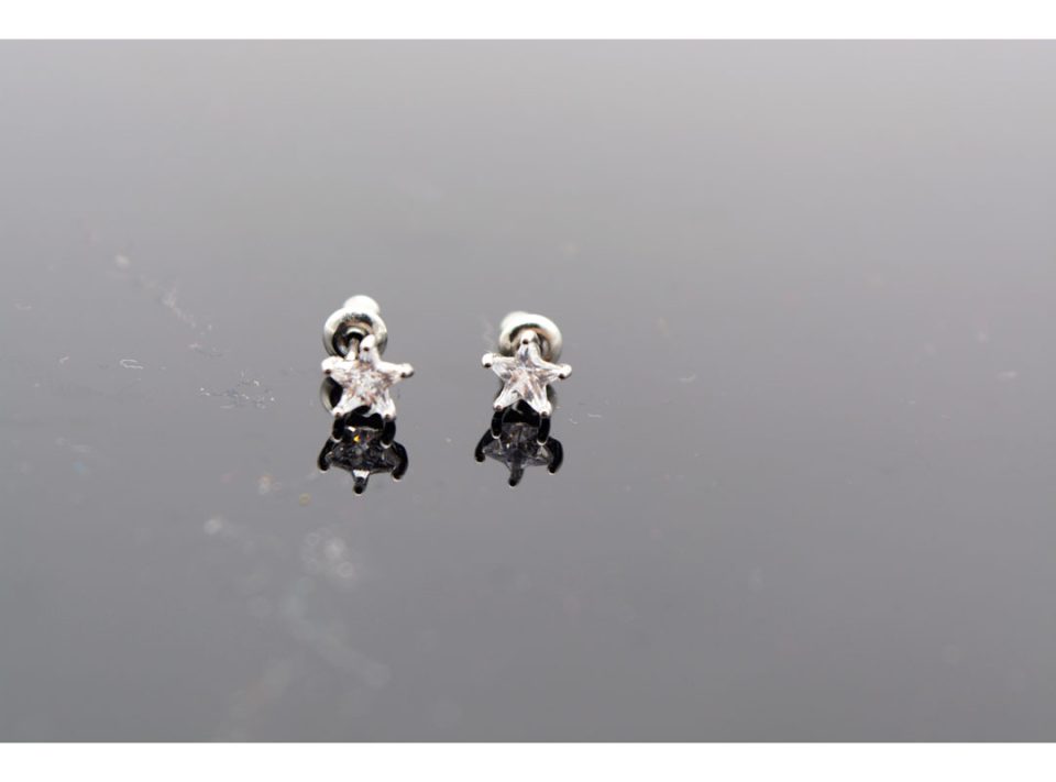 Stud earrings made of silver 925, star with rhinestones, in silver color