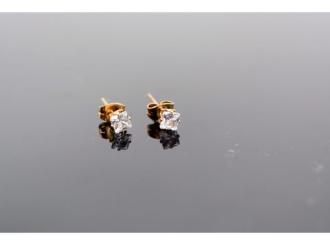 Stud earrings made of steel, in square shape, with rhinestones, in rose gold color