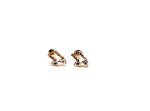 Stud earrings 925, double musical note, with rhinestones in rose gold color.