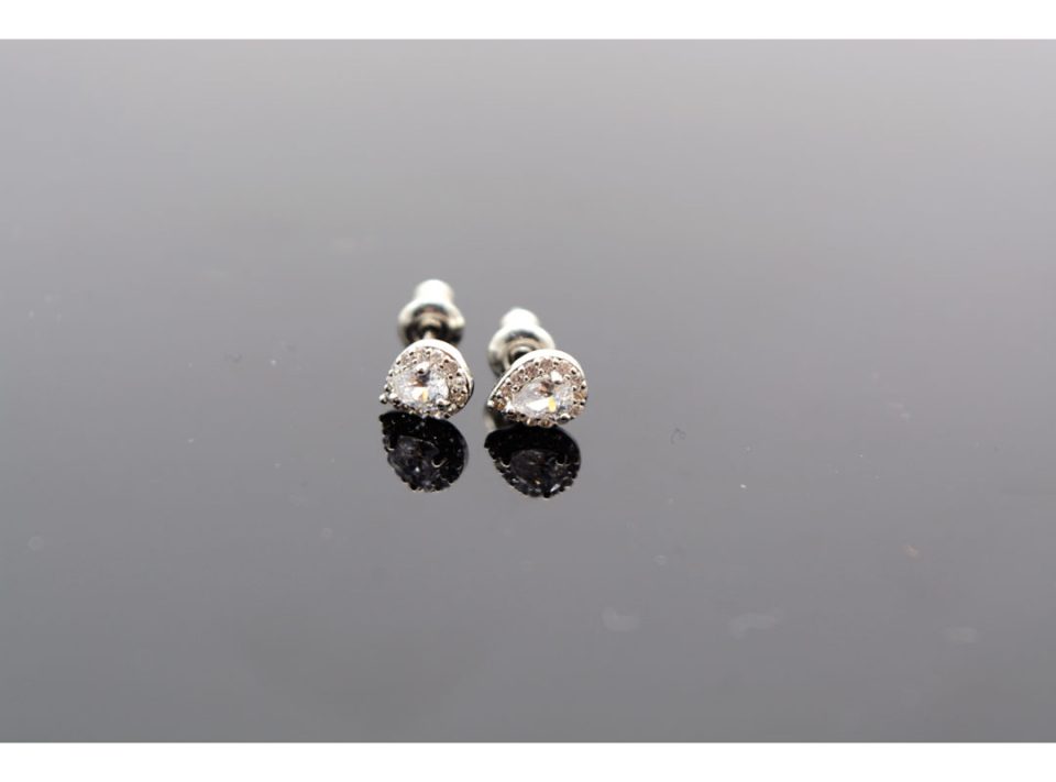 Stud earrings made of silver 925, in the shape of a tear, with rhinestones, medium size, in silver color