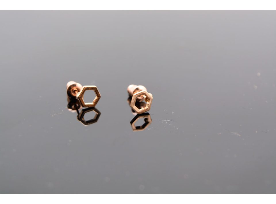 Stud earrings made of 925 silver, in polygonal perforated shape, in rose gold color