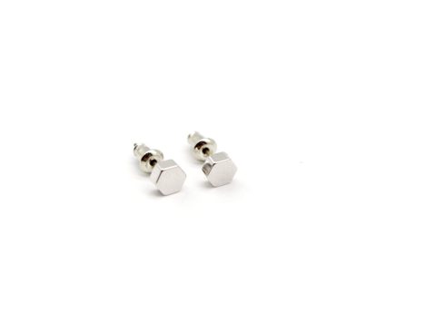 Stud earrings made of 925 silver, in polygonal shape, silver color