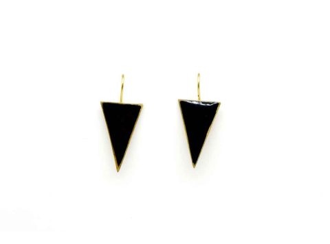 Handmade forged triangle earring in black color.