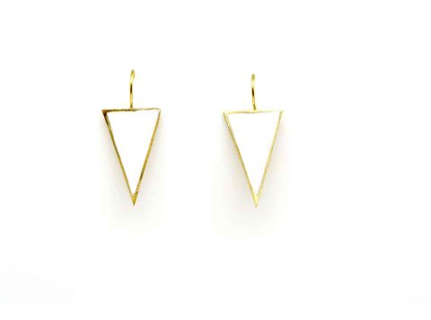 Handmade forged triangle earring in white color.