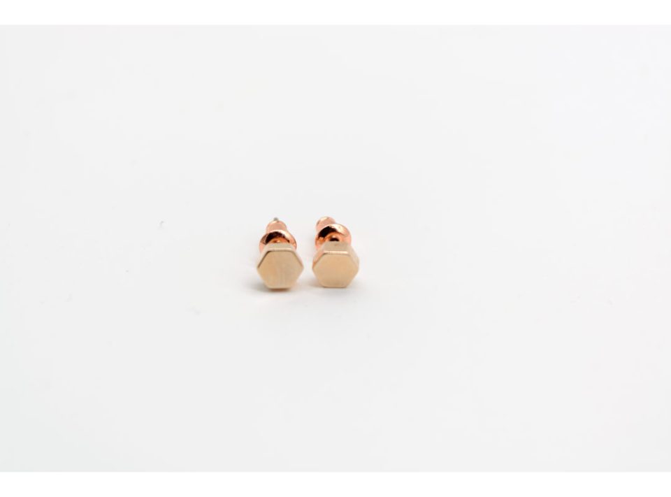 Stud earrings made of 925 silver, in polygonal shape, pink gold color