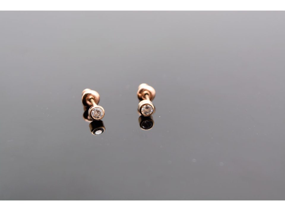 Stud earrings made of 925 silver, with mini rhinestones, in rose gold color