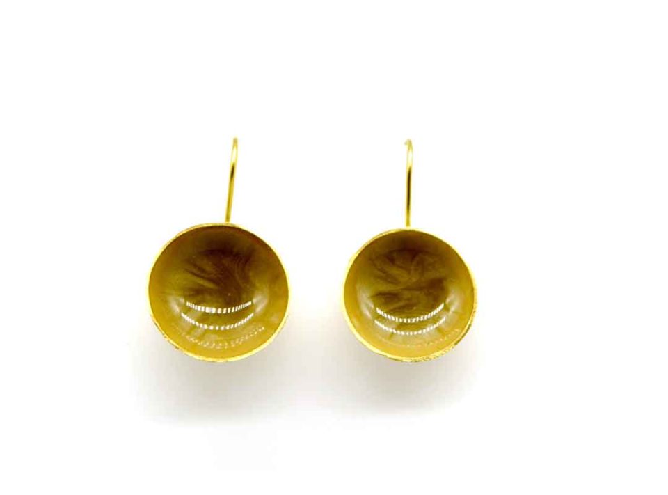 Handmade forged hollow round earring in khaki color.