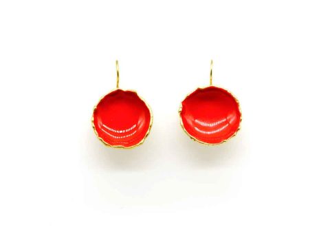 Handmade forged hollow round earring in red