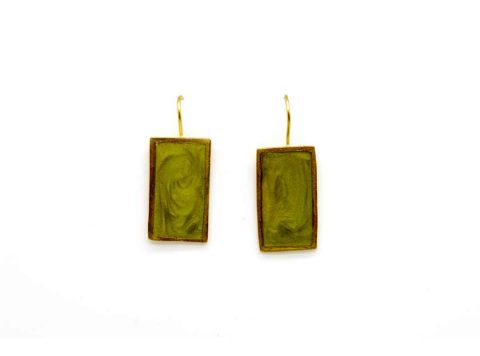 Handmade forged rectangular earring in olive color.