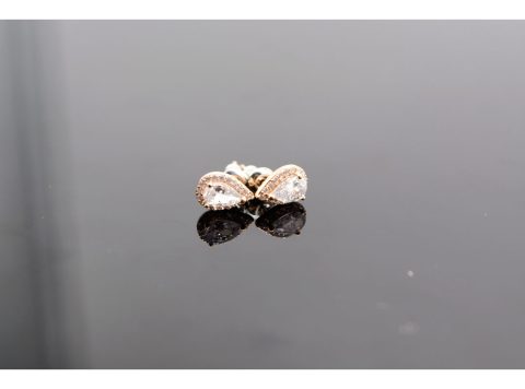 Stud earrings made of 925 silver, in the shape of a tear, with rhinestones, large size, in rose gold color