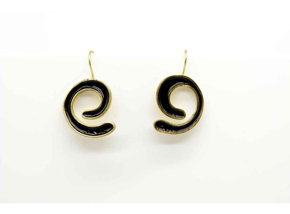 Handmade forged earring in spiral shape and black color.