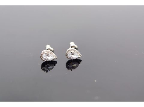 Stud earrings made of silver 925, in the shape of a tear, with rhinestones, large size, in silver color