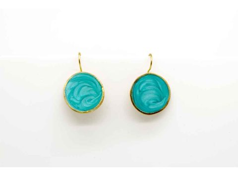 Handmade forged round earring in turquoise color.