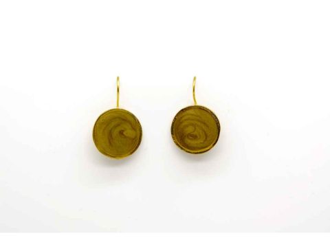 Handmade forged round earring in khaki color.