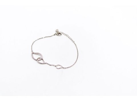 Steel bracelet in silver color, with leaf shapes with rhinestones