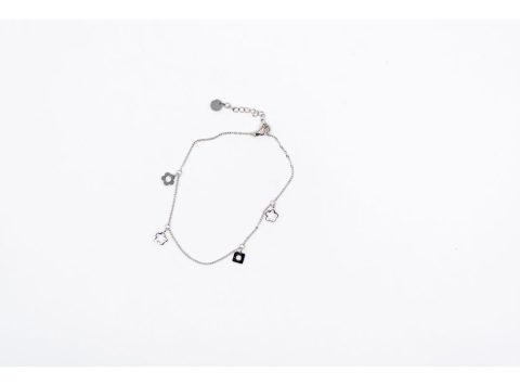 Steel foot bracelet in silver color, with hanging flowers