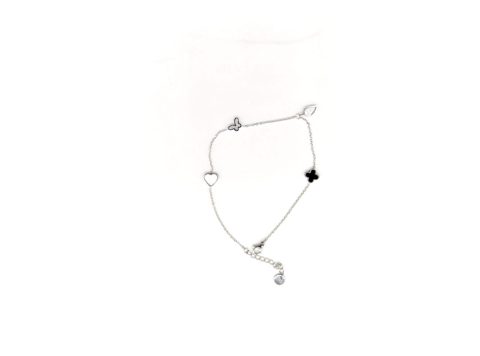 Steel foot bracelet in silver color, heart, butterfly, tear, four-leaf flower.