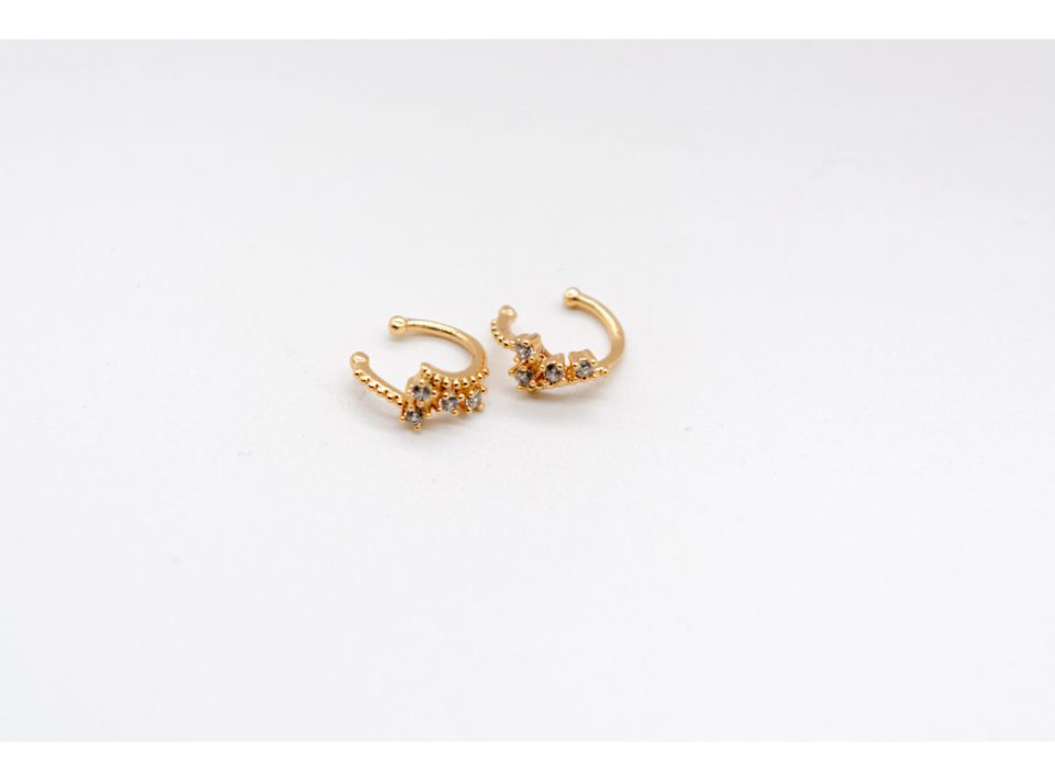 Sticky earring, cuffs, made of 925 silver, single ring with rhinestones, in rose gold color