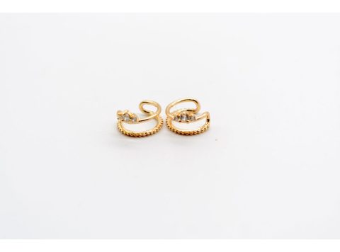 Sticky earring cuffs made of silver 925 double ring with rhinestones in rose gold.