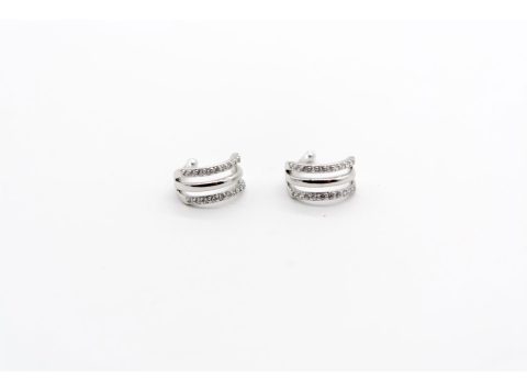 Sticky earring cuffs silver 925 triple ring with rhinestones in silver color.