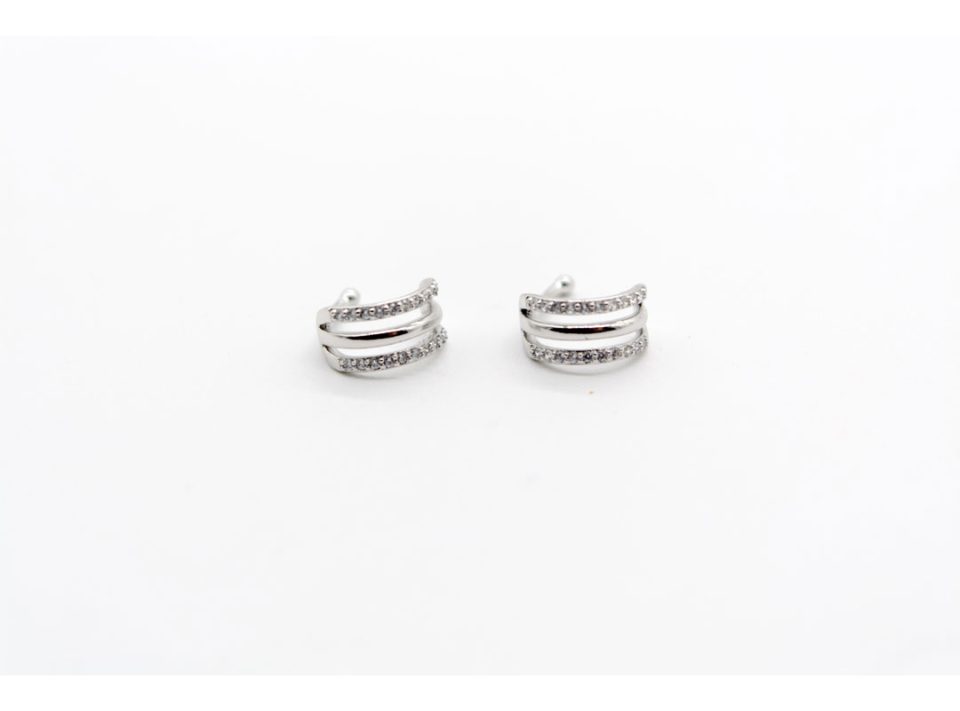 Sticky earring cuffs silver 925 triple ring with rhinestones in silver color.