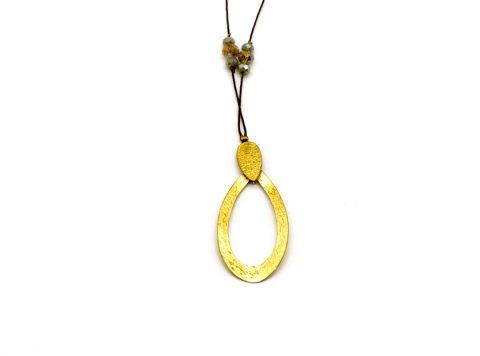 long necklace with forged oval element in gold and olive shades